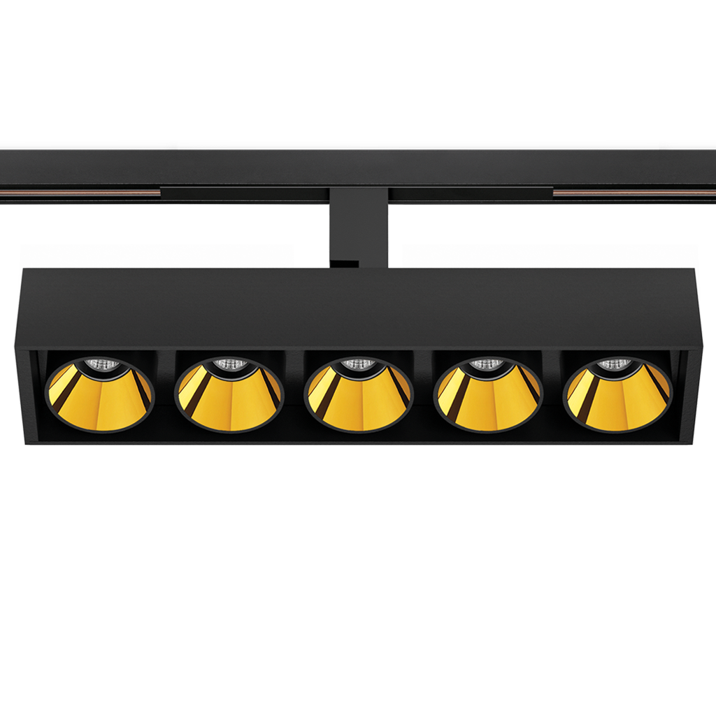 Track Spotlight Arkoslight Black Foster 48V Tilt 5 Short, Textured Black-Metallic Gold, 2700K, DALI, 19° Beam Angle, 10.5W, IP20, CRI>90