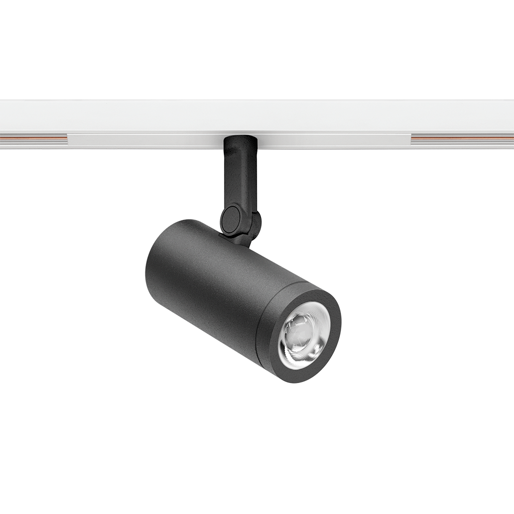 Spot Pentru Șină Arkoslight Coco 48V Short, Negru Texturat - Șină Albă, 3500K, Dali, Unghi 20°, 8,7W, Ip20, Cri>90