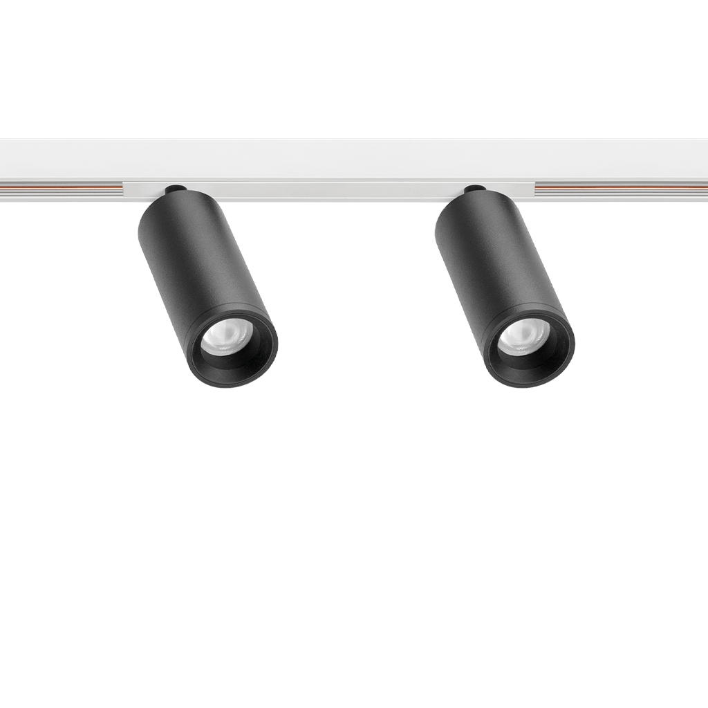 Track Spotlight Arkoslight Fit 27 48V Double Short, Textured Black - White Track, 3000K, DALI, 18° Beam Angle, 11W, IP20, CRI>90