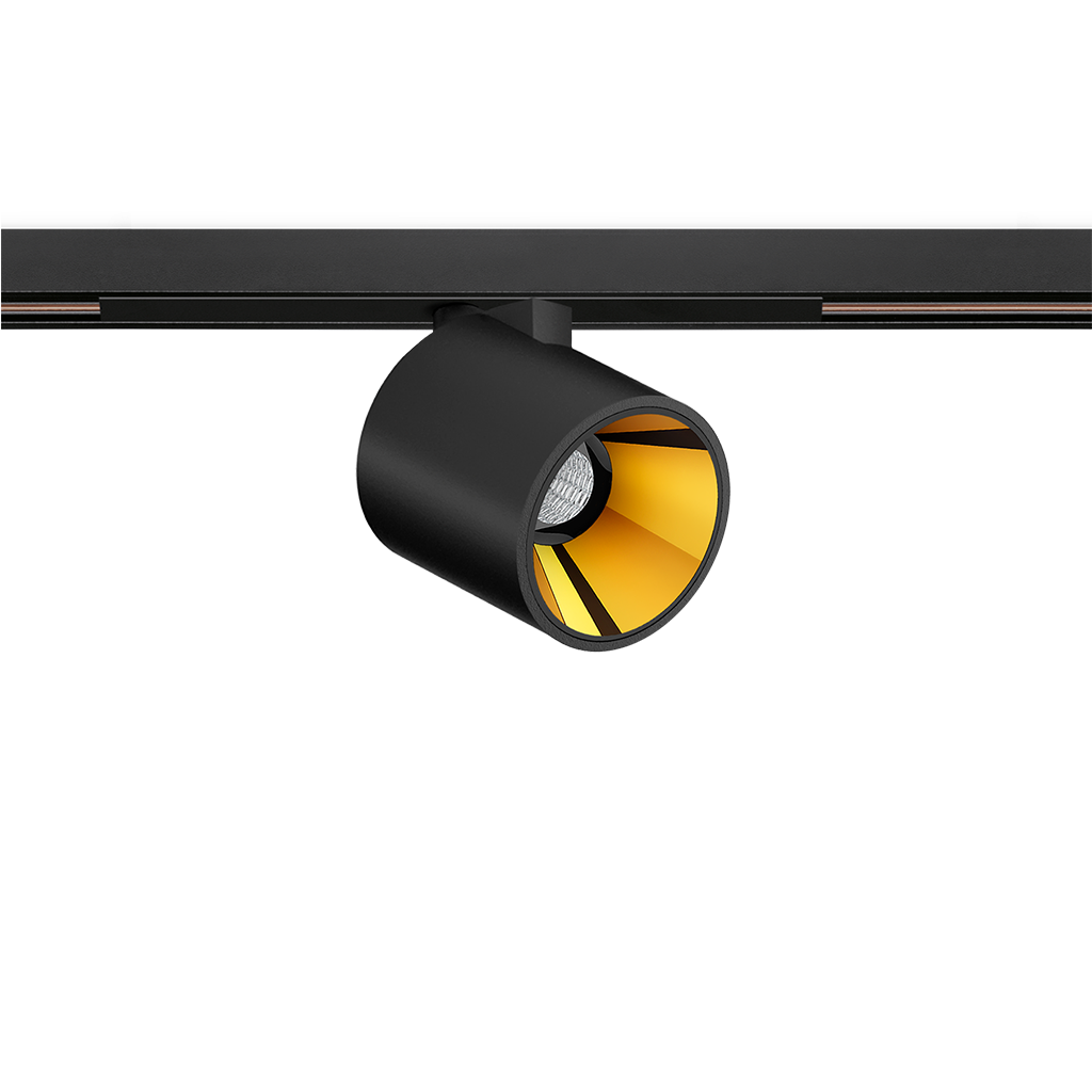 Track Spotlight Arkoslight Flip 48V Short, Textured Black-Metallic Gold, 2700K, DALI, 23° Beam Angle, 6W, IP20, CRI>90