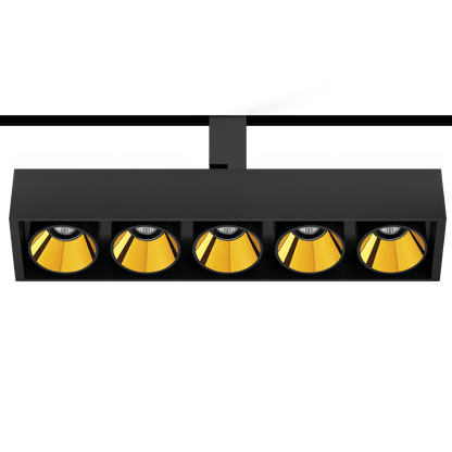 Spot Pentru Șină Arkoslight Black Foster 48V Tilt 5, Negru Texturat-Auriu Metalizat, 2700K, Fără Dimare, Unghi 19°, 10,5W, Ip20, Cri>90