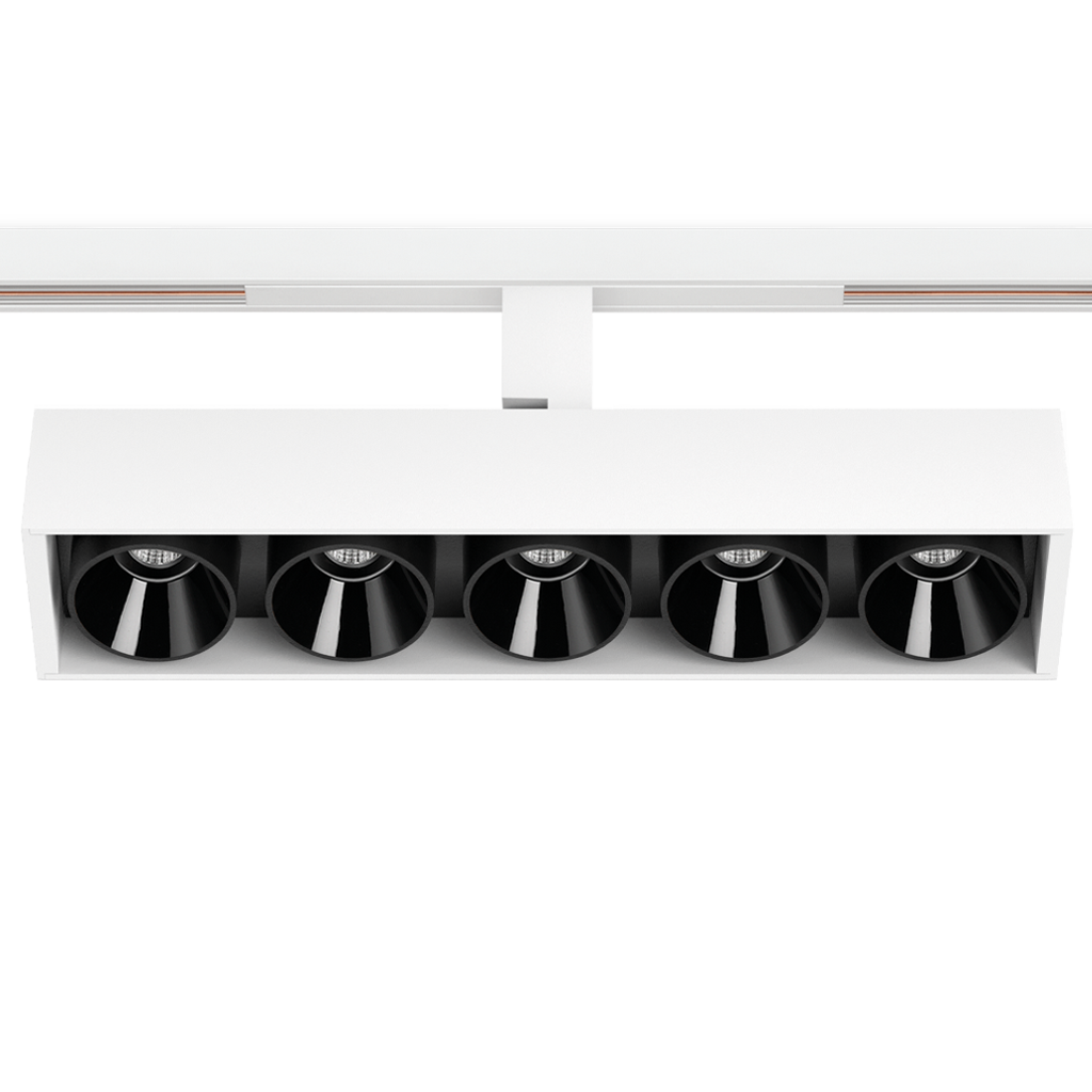 Spot Pentru Șină Arkoslight Black Foster 48V Tilt 5 Short, Alb Texturat, 3500K, Dali, Unghi 38°, 10,5W, Ip20, Cri>90