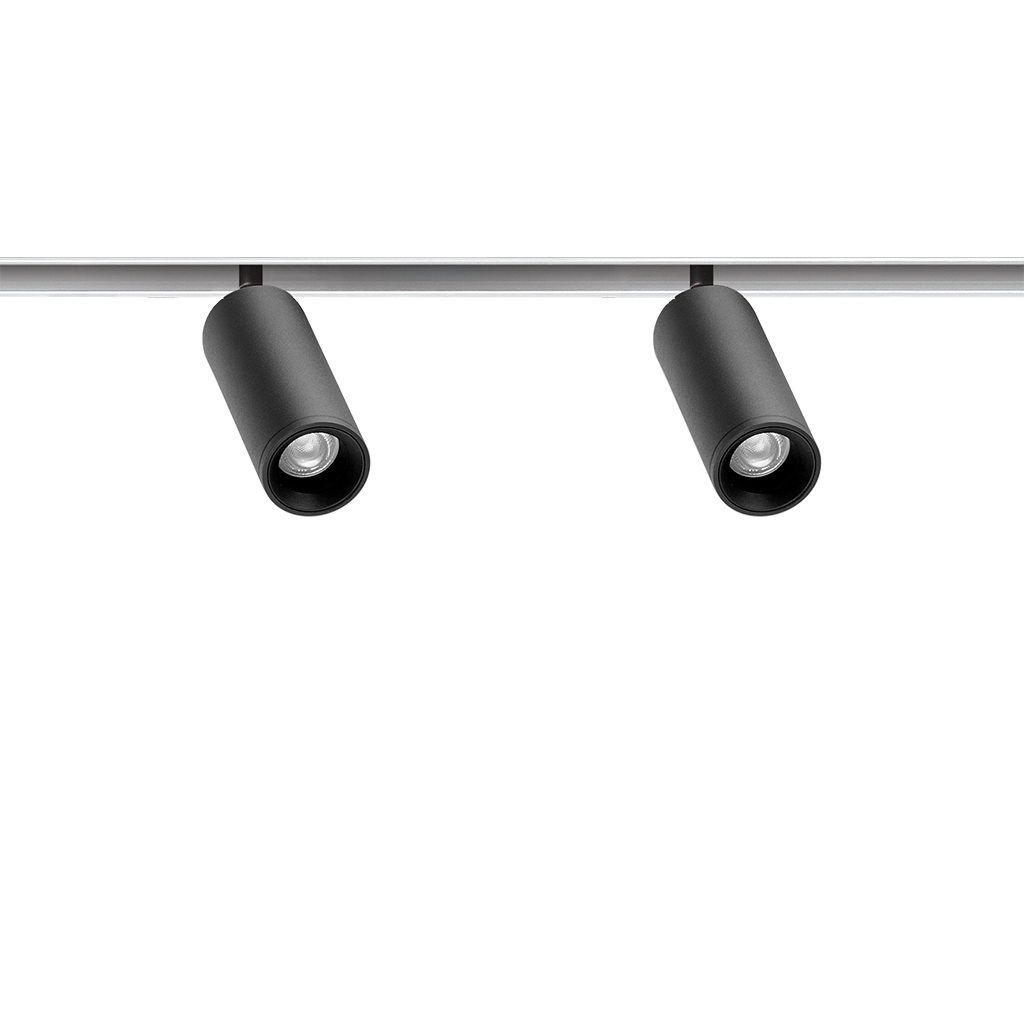 Spot Pentru Șină Arkoslight Fit 20 48V Double, Negru Texturat - Șină Albă, 2700K, Dali, Unghi 12°, 4,2W, Ip20, Cri>90