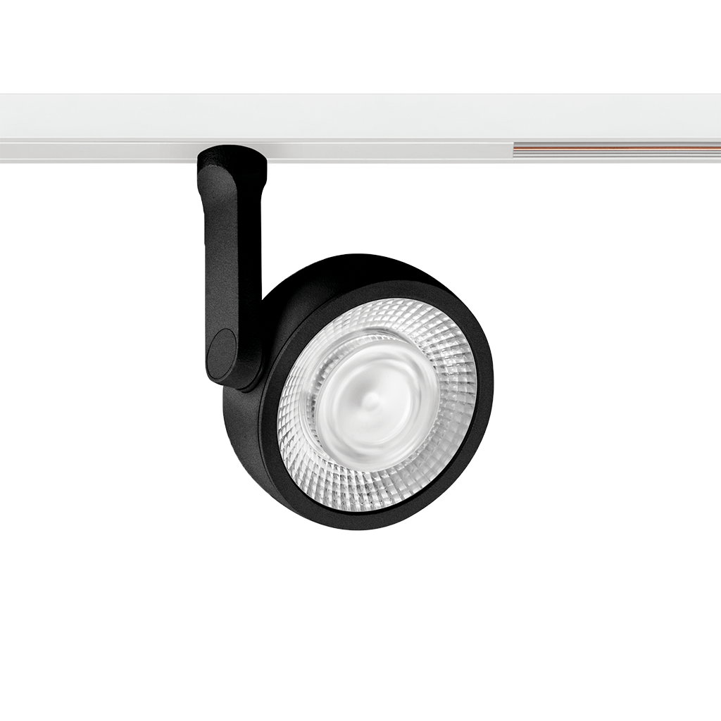 Spot Pentru Șină Arkoslight Six M 48V Short, Negru Texturat - Șină Albă, 2700K, Dali, Unghi 19°, 17W, Ip20, Cri>90