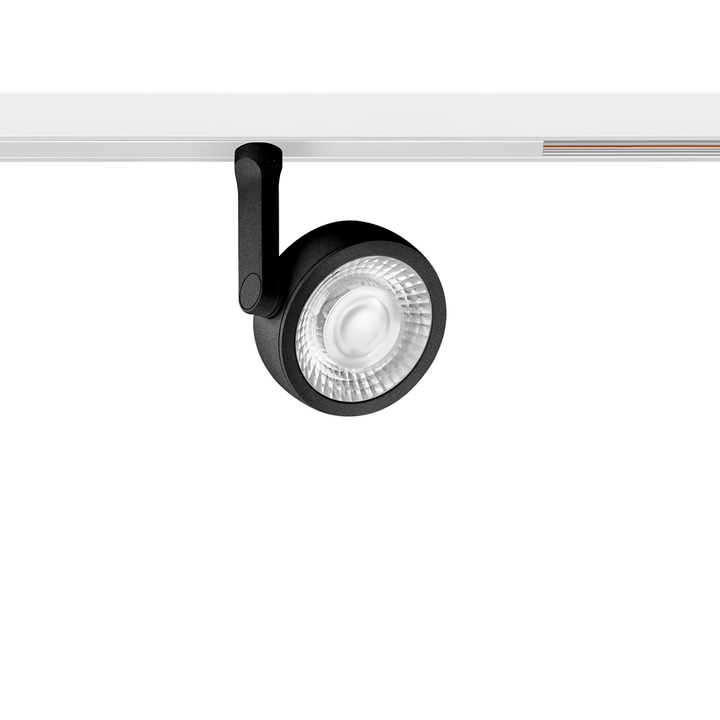 Spot Pentru Șină Arkoslight Six S 48V Short, Negru Texturat - Șină Albă, 3000K, Dali, Unghi 24°, 8,5W, Ip20, Cri>90