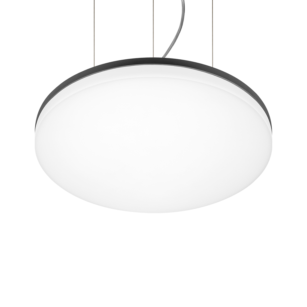 Pendant Vola Suspension, Textured Black, 3000K, Push, 119° Beam Angle, 19W, IP20, CRI>90, Max. 2 m