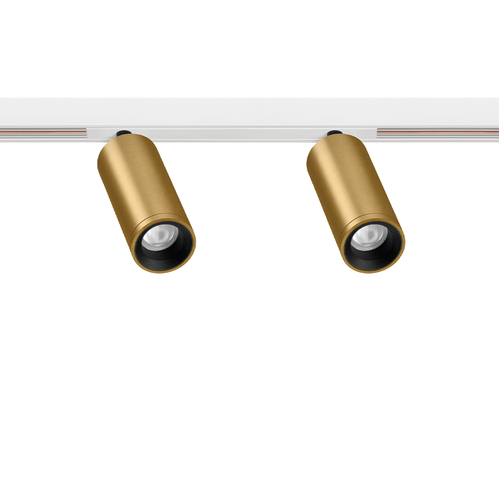 Spot Pentru Șină Arkoslight Fit 27 48V Double Short, Auriu - Șină Albă, 3000K, Dali, Unghi 31°, 11W, Ip20, Cri>90