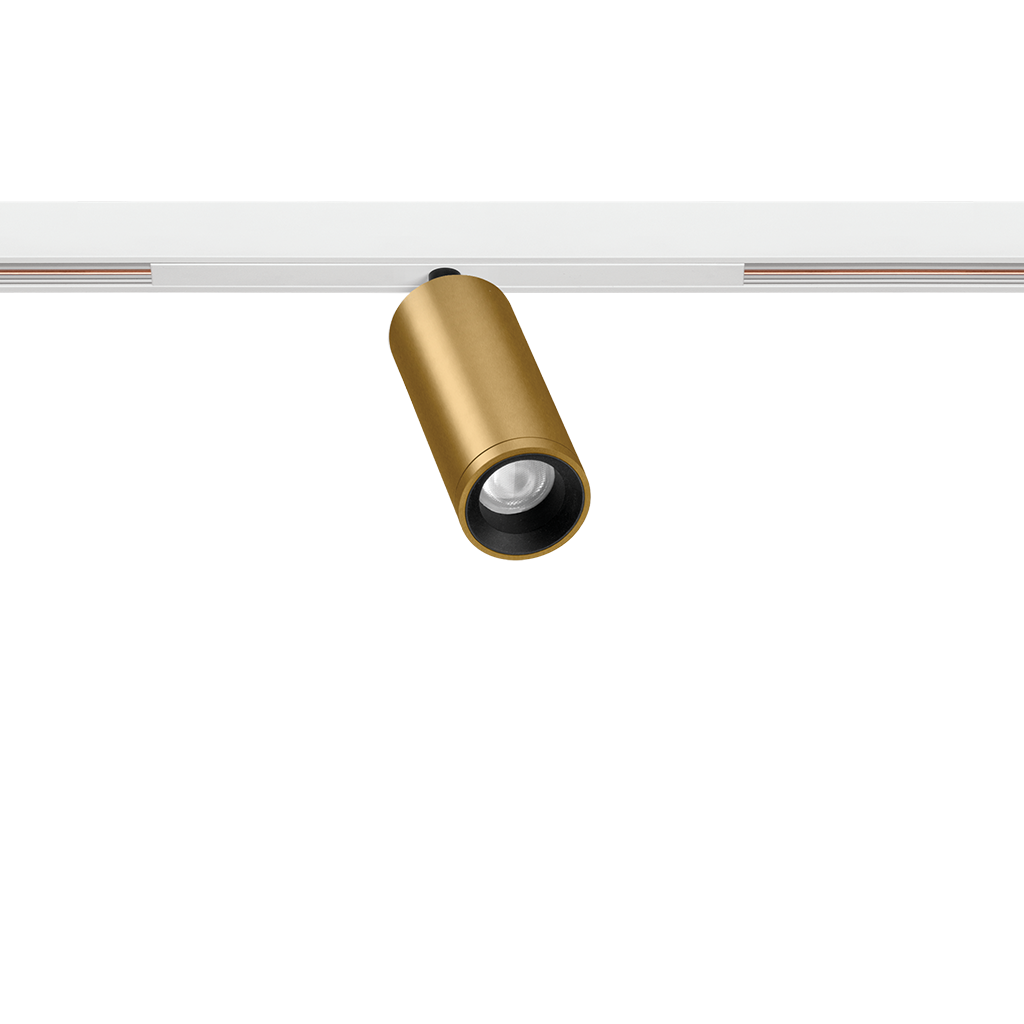Spot Pentru Șină Arkoslight Fit 27 48V Short, Auriu - Șină Albă, 3000K, Dali, Unghi 42°, 5,5W, Ip20, Cri>90