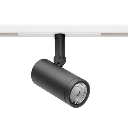 Spot Pentru Șină Arkoslight Coco M 48V Short, Negru Texturat - Șină Albă, 3000K, Dali, Unghi 43°, 11,6W, Ip20, Cri>90