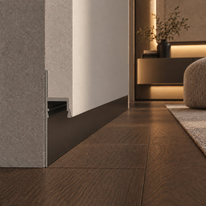 Shadow Gap Light Hidden Skirting and Cove Profile, M1, Aluminum, Matte Black, Anodized, 2 m, 16.2 x 55 mm