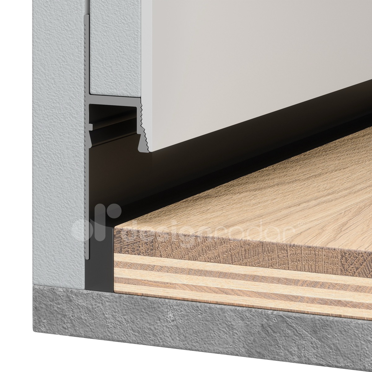 Profil Tip Plintă și Scafă Ascunsă Shadow Gap Light, M1, Aluminiu, Negru Mat, Anodizat, 2 m, 16,2 x 55 mm