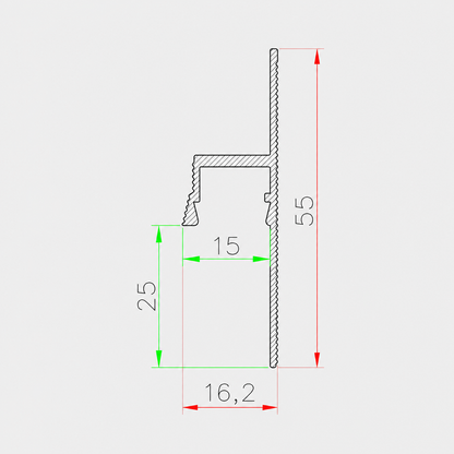 Profil Tip Plintă și Scafă Ascunsă Shadow Gap Light, M1, Aluminiu, Negru Mat, Anodizat, 2 m, 16,2 x 55 mm