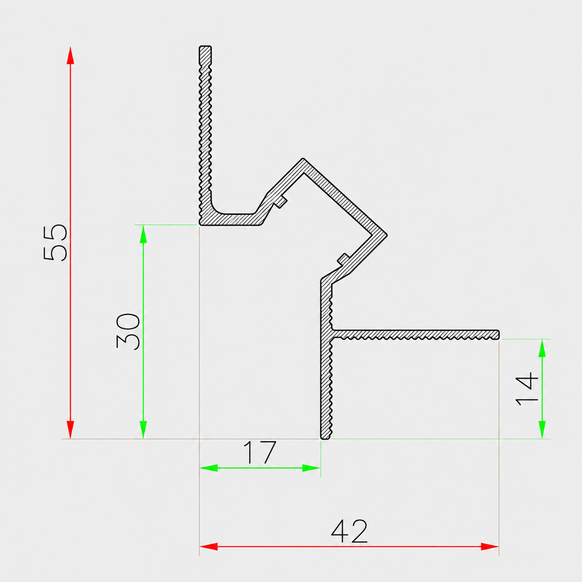 Profil Tip Scafă Ascunsă Shadow Gap Light, M3, Aluminiu, Negru Mat, Anodizat, 2 m, 42 x 55 mm
